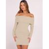 imageCaracilia Womens Off The Shoulder Sweater Mini Dress Long Sleeve Fuzzy Fleece Bodycon Cocktail Party 2025 Fall Short DressesAlmond Natural Linen