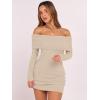 imageCaracilia Womens Off The Shoulder Sweater Mini Dress Long Sleeve Fuzzy Fleece Bodycon Cocktail Party 2025 Fall Short DressesAlmond Natural Linen