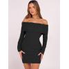 imageCaracilia Womens Off The Shoulder Sweater Mini Dress Long Sleeve Fuzzy Fleece Bodycon Cocktail Party 2025 Fall Short DressesBlack