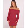 imageCaracilia Womens Off The Shoulder Sweater Mini Dress Long Sleeve Fuzzy Fleece Bodycon Cocktail Party 2025 Fall Short DressesRed