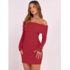 imageCaracilia Womens Off The Shoulder Sweater Mini Dress Long Sleeve Fuzzy Fleece Bodycon Cocktail Party 2025 Fall Short DressesRed