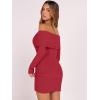imageCaracilia Womens Off The Shoulder Sweater Mini Dress Long Sleeve Fuzzy Fleece Bodycon Cocktail Party 2025 Fall Short DressesRed