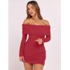 imageCaracilia Womens Off The Shoulder Sweater Mini Dress Long Sleeve Fuzzy Fleece Bodycon Cocktail Party 2025 Fall Short DressesRed