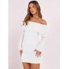 imageCaracilia Womens Off The Shoulder Sweater Mini Dress Long Sleeve Fuzzy Fleece Bodycon Cocktail Party 2025 Fall Short DressesWhite