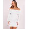 imageCaracilia Womens Off The Shoulder Sweater Mini Dress Long Sleeve Fuzzy Fleece Bodycon Cocktail Party 2025 Fall Short DressesWhite