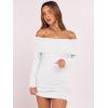 imageCaracilia Womens Off The Shoulder Sweater Mini Dress Long Sleeve Fuzzy Fleece Bodycon Cocktail Party 2025 Fall Short DressesWhite
