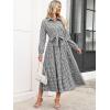 imageCaracilia Women Long Sleeve Maxi Dress 2025 Fall Casual Button Down Striped Plaid Tie Waist Shirt Dresses Vacation OutfitsBlack Plaid
