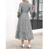imageCaracilia Women Long Sleeve Maxi Dress 2025 Fall Casual Button Down Striped Plaid Tie Waist Shirt Dresses Vacation OutfitsBlack Plaid