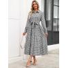 imageCaracilia Women Long Sleeve Maxi Dress 2025 Fall Casual Button Down Striped Plaid Tie Waist Shirt Dresses Vacation OutfitsBlack Plaid