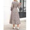 imageCaracilia Women Long Sleeve Maxi Dress 2025 Fall Casual Button Down Striped Plaid Tie Waist Shirt Dresses Vacation OutfitsBrown Plaid
