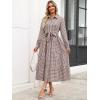 imageCaracilia Women Long Sleeve Maxi Dress 2025 Fall Casual Button Down Striped Plaid Tie Waist Shirt Dresses Vacation OutfitsBrown Plaid