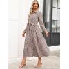 imageCaracilia Women Long Sleeve Maxi Dress 2025 Fall Casual Button Down Striped Plaid Tie Waist Shirt Dresses Vacation OutfitsBrown Plaid