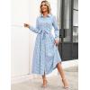 imageCaracilia Women Long Sleeve Maxi Dress 2025 Fall Casual Button Down Striped Plaid Tie Waist Shirt Dresses Vacation OutfitsLight Blue Plaid