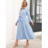 imageCaracilia Women Long Sleeve Maxi Dress 2025 Fall Casual Button Down Striped Plaid Tie Waist Shirt Dresses Vacation OutfitsLight Blue Plaid