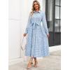 imageCaracilia Women Long Sleeve Maxi Dress 2025 Fall Casual Button Down Striped Plaid Tie Waist Shirt Dresses Vacation OutfitsLight Blue Plaid