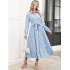 imageCaracilia Women Long Sleeve Maxi Dress 2025 Fall Casual Button Down Striped Plaid Tie Waist Shirt Dresses Vacation OutfitsLight Blue Plaid