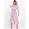 imageCaracilia Women Long Sleeve Maxi Dress 2025 Fall Casual Button Down Striped Plaid Tie Waist Shirt Dresses Vacation OutfitsPink Stripe