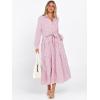 imageCaracilia Women Long Sleeve Maxi Dress 2025 Fall Casual Button Down Striped Plaid Tie Waist Shirt Dresses Vacation OutfitsPink Stripe
