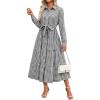 imageCaracilia Women Long Sleeve Maxi Dress 2025 Fall Casual Button Down Striped Plaid Tie Waist Shirt Dresses Vacation OutfitsBlack Plaid