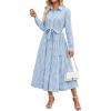 imageCaracilia Women Long Sleeve Maxi Dress 2025 Fall Casual Button Down Striped Plaid Tie Waist Shirt Dresses Vacation OutfitsLight Blue Plaid