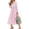 imageCaracilia Women Long Sleeve Maxi Dress 2025 Fall Casual Button Down Striped Plaid Tie Waist Shirt Dresses Vacation OutfitsPink Stripe