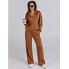 imageCaracilia 2 Piece Outfits for Women Fall Sweatsuits Oversized Half Zip Sweatshirt Sweatpant Matching Lounge Sets TracksuitCaramel