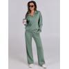 imageCaracilia 2 Piece Outfits for Women Fall Sweatsuits Oversized Half Zip Sweatshirt Sweatpant Matching Lounge Sets TracksuitPea Green
