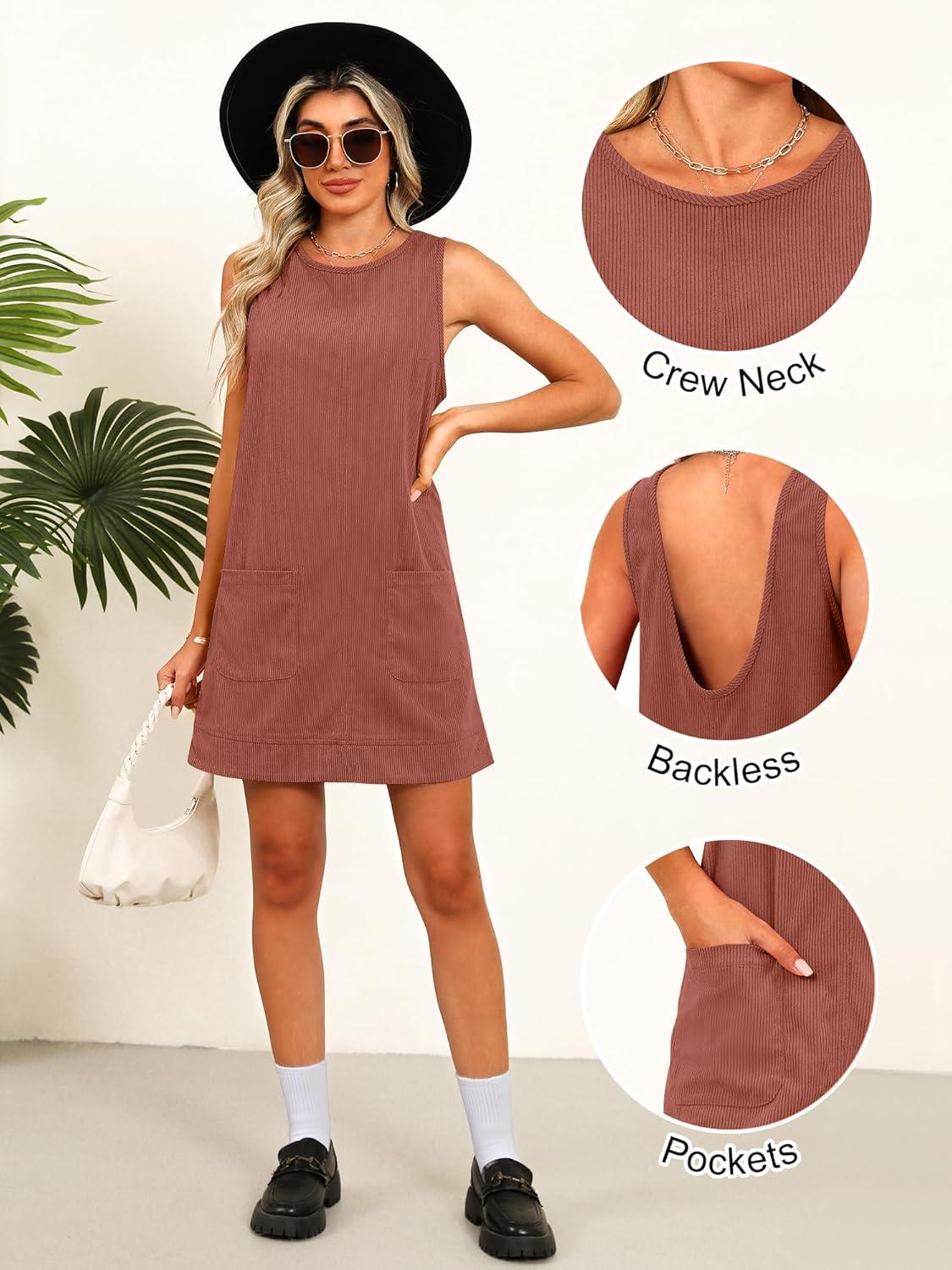 imageCaracilia Women Fall Dress 2025 Corduroy Overall Pinafore Skirtall Jumper Dresses with PocketsRust Brown