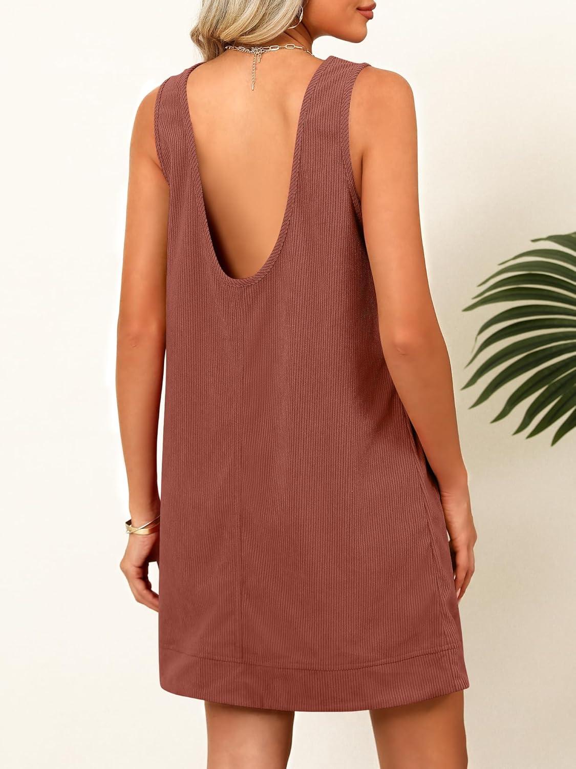 imageCaracilia Women Fall Dress 2025 Corduroy Overall Pinafore Skirtall Jumper Dresses with PocketsRust Brown