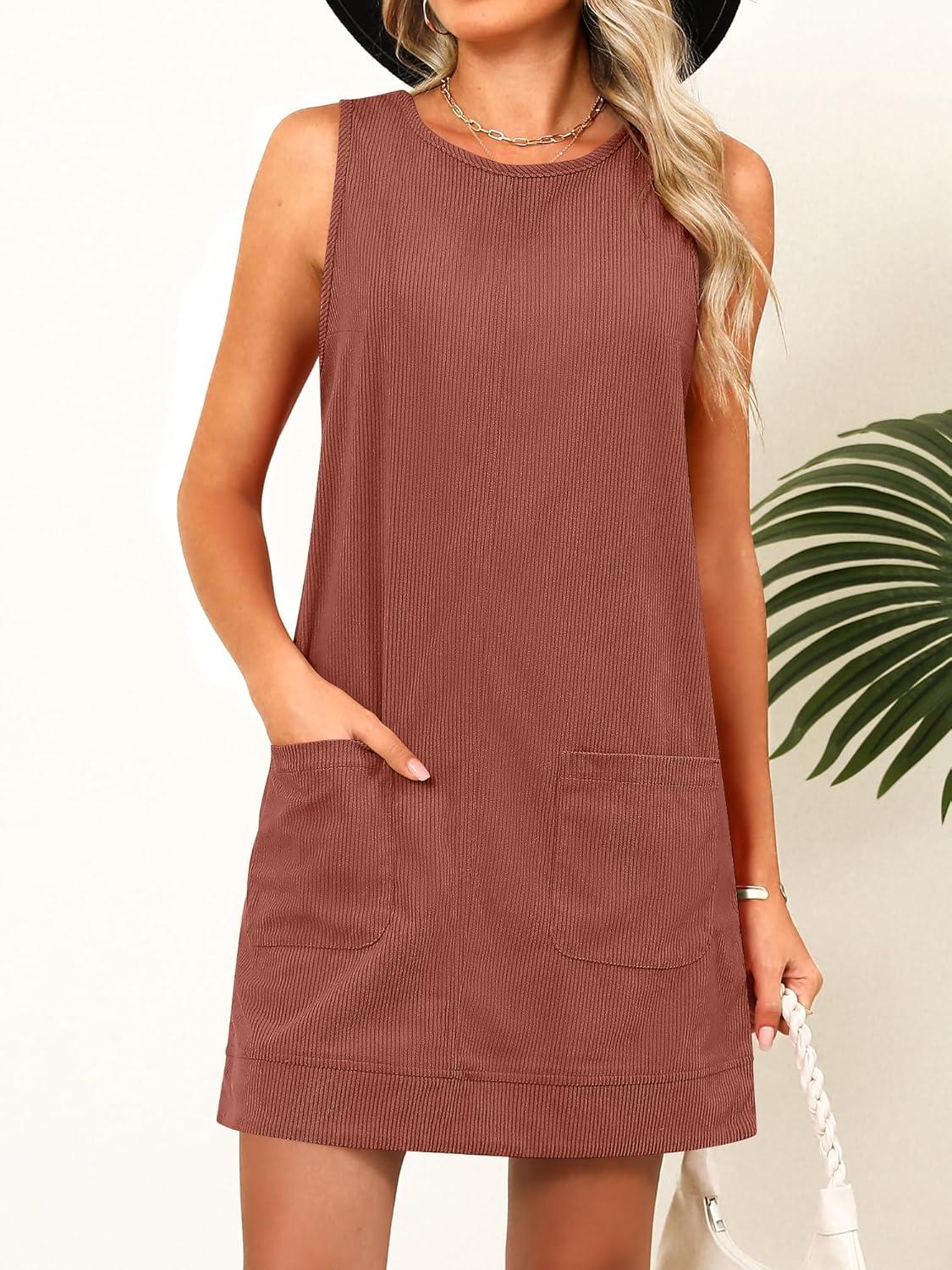imageCaracilia Women Fall Dress 2025 Corduroy Overall Pinafore Skirtall Jumper Dresses with PocketsRust Brown