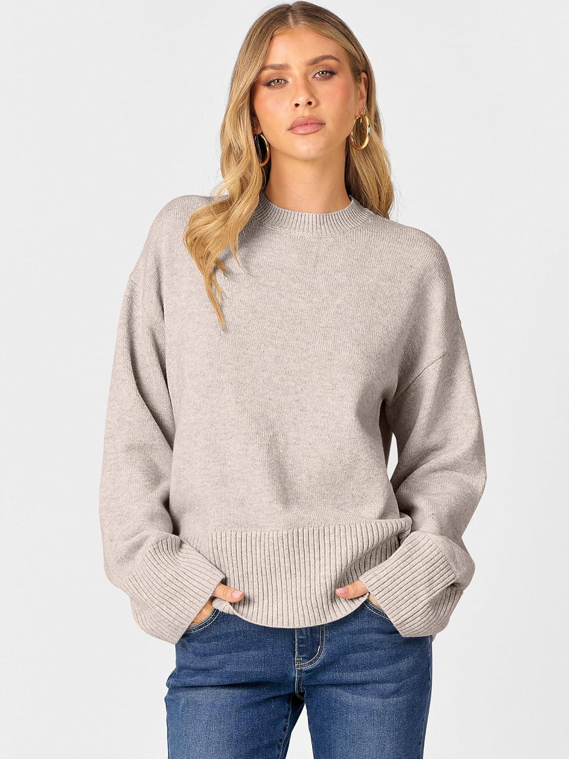 imageCaracilia Womens Oversized Sweaters 2025 Fall Long Sleeve Loose Knit Casual Chunky Pullover SweaterAlmond