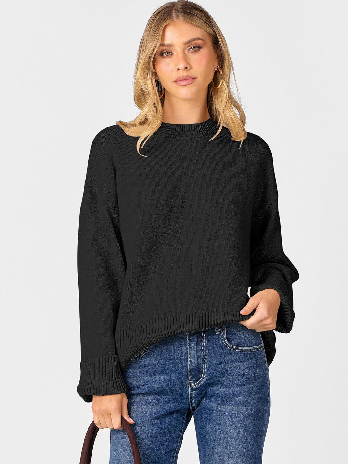 imageCaracilia Womens Oversized Sweaters 2025 Fall Long Sleeve Loose Knit Casual Chunky Pullover SweaterBlack