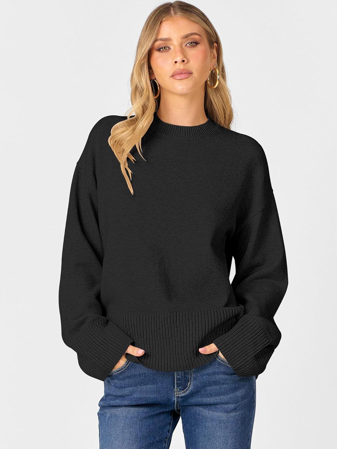 imageCaracilia Womens Oversized Sweaters 2025 Fall Long Sleeve Loose Knit Casual Chunky Pullover SweaterBlack