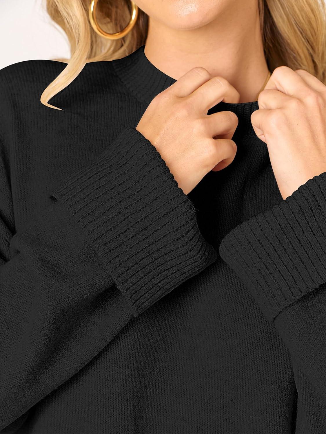 imageCaracilia Womens Oversized Sweaters 2025 Fall Long Sleeve Loose Knit Casual Chunky Pullover SweaterBlack