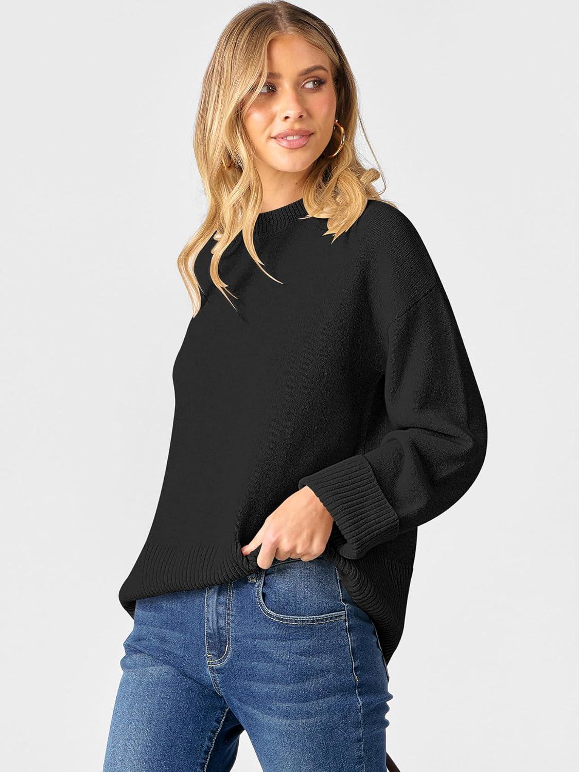 imageCaracilia Womens Oversized Sweaters 2025 Fall Long Sleeve Loose Knit Casual Chunky Pullover SweaterBlack