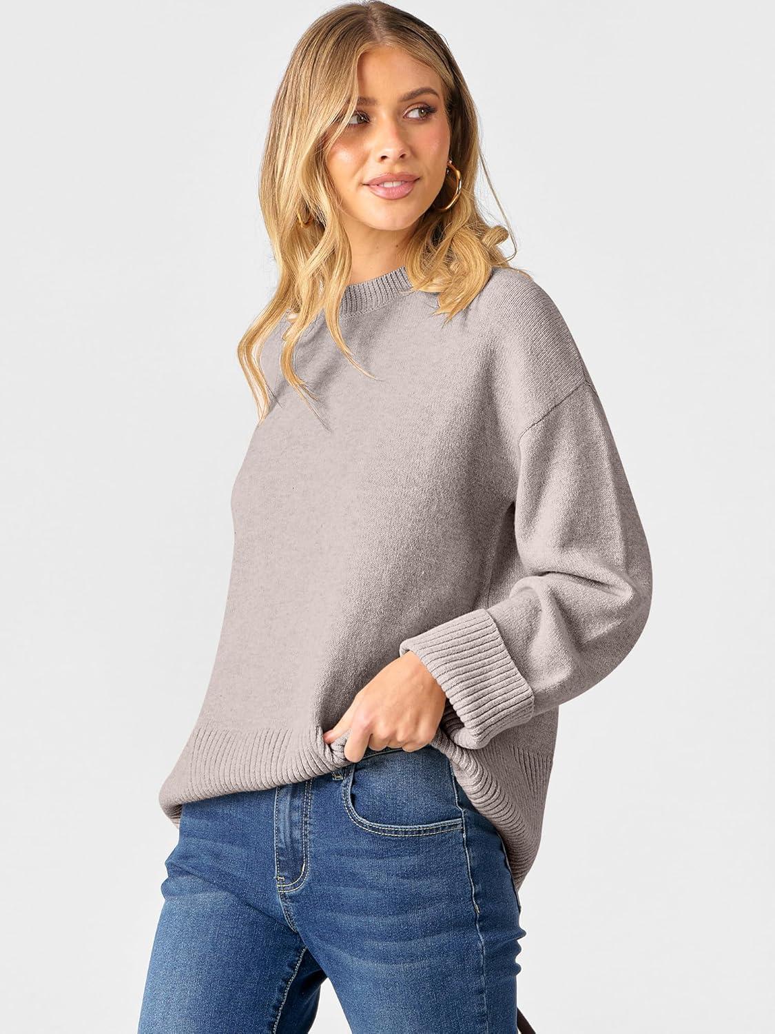 imageCaracilia Womens Oversized Sweaters 2025 Fall Long Sleeve Loose Knit Casual Chunky Pullover SweaterBright Camel