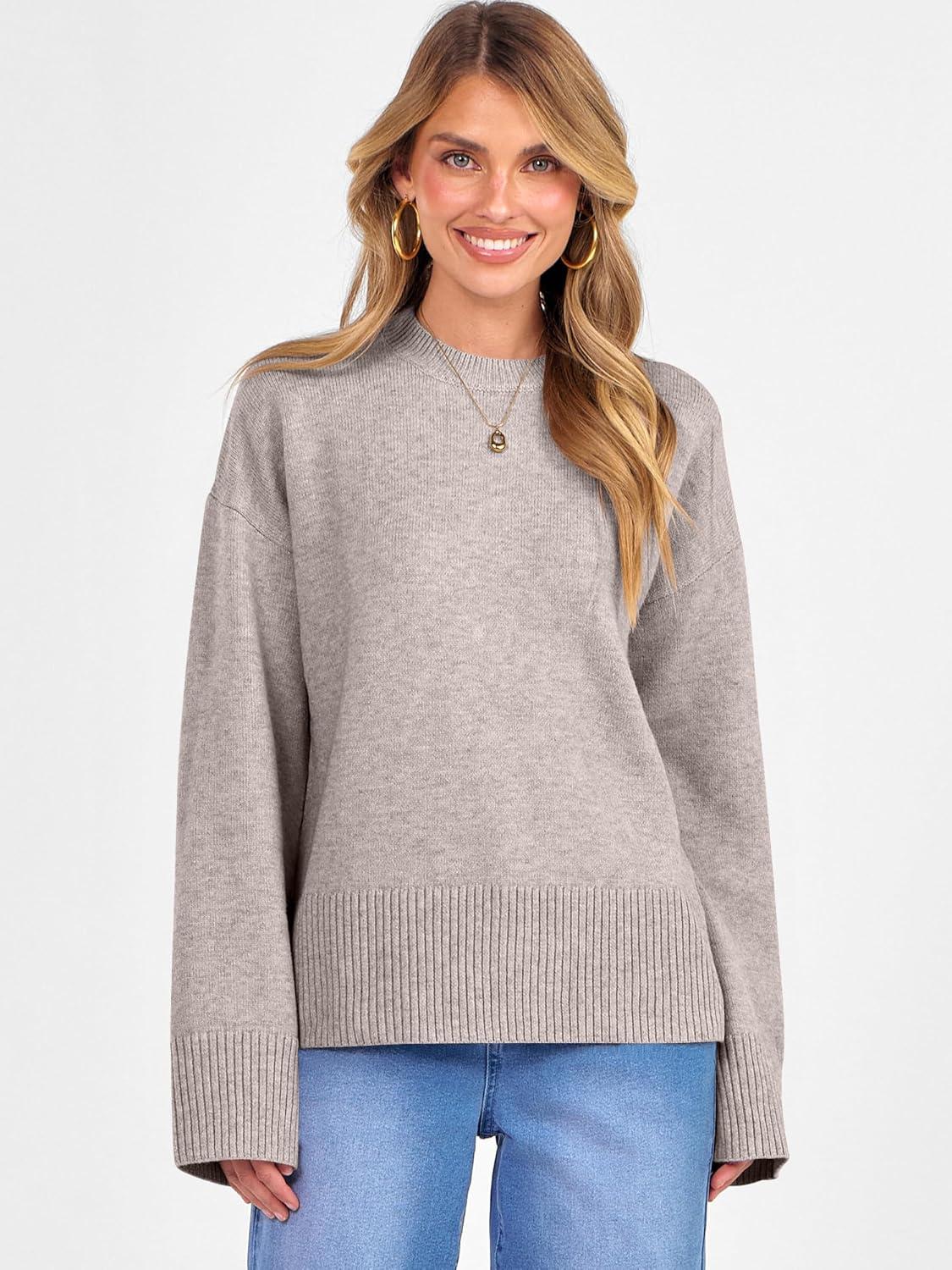 imageCaracilia Womens Oversized Sweaters 2025 Fall Long Sleeve Loose Knit Casual Chunky Pullover SweaterBright Camel