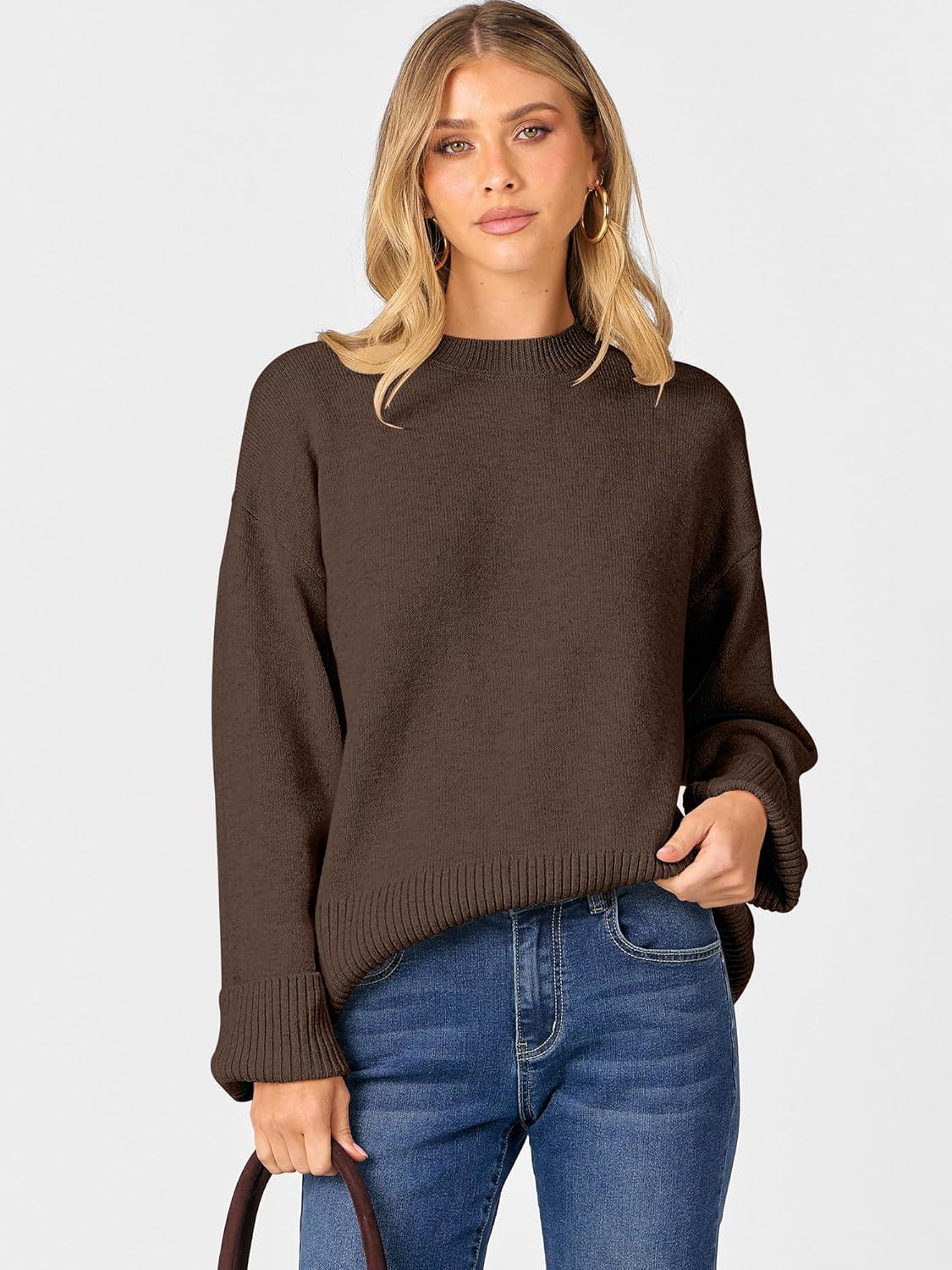 imageCaracilia Womens Oversized Sweaters 2025 Fall Long Sleeve Loose Knit Casual Chunky Pullover SweaterCoffee