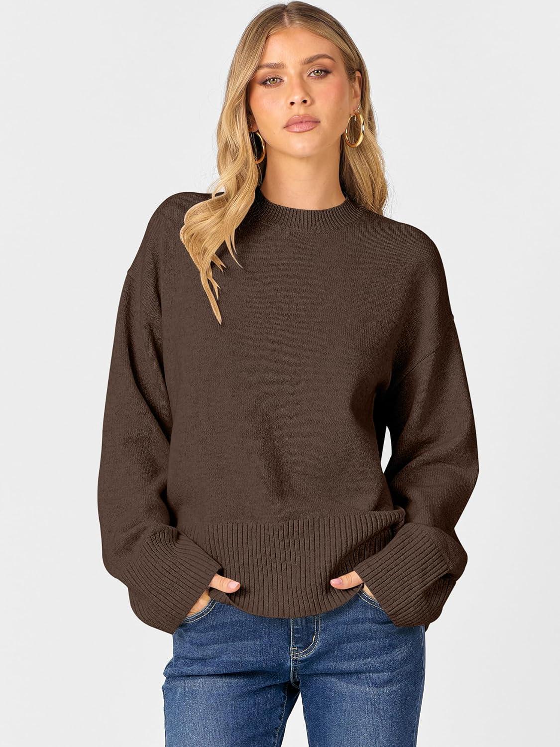 imageCaracilia Womens Oversized Sweaters 2025 Fall Long Sleeve Loose Knit Casual Chunky Pullover SweaterCoffee