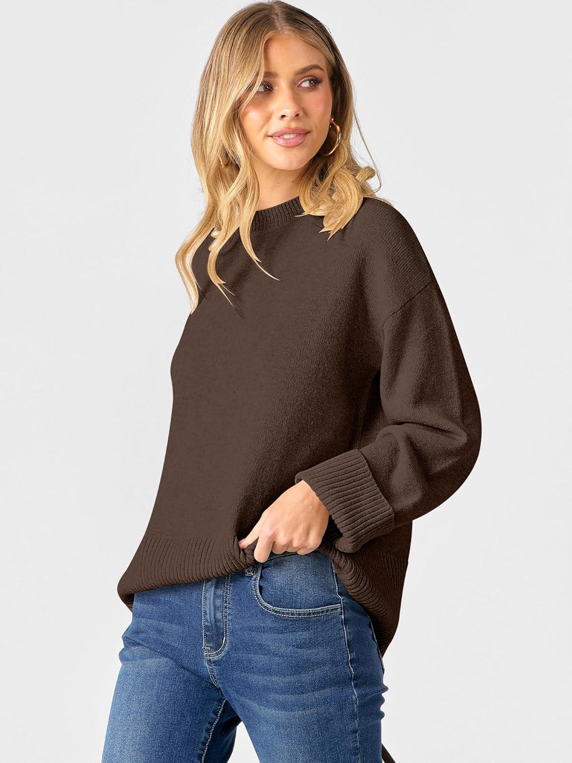 imageCaracilia Womens Oversized Sweaters 2025 Fall Long Sleeve Loose Knit Casual Chunky Pullover SweaterCoffee