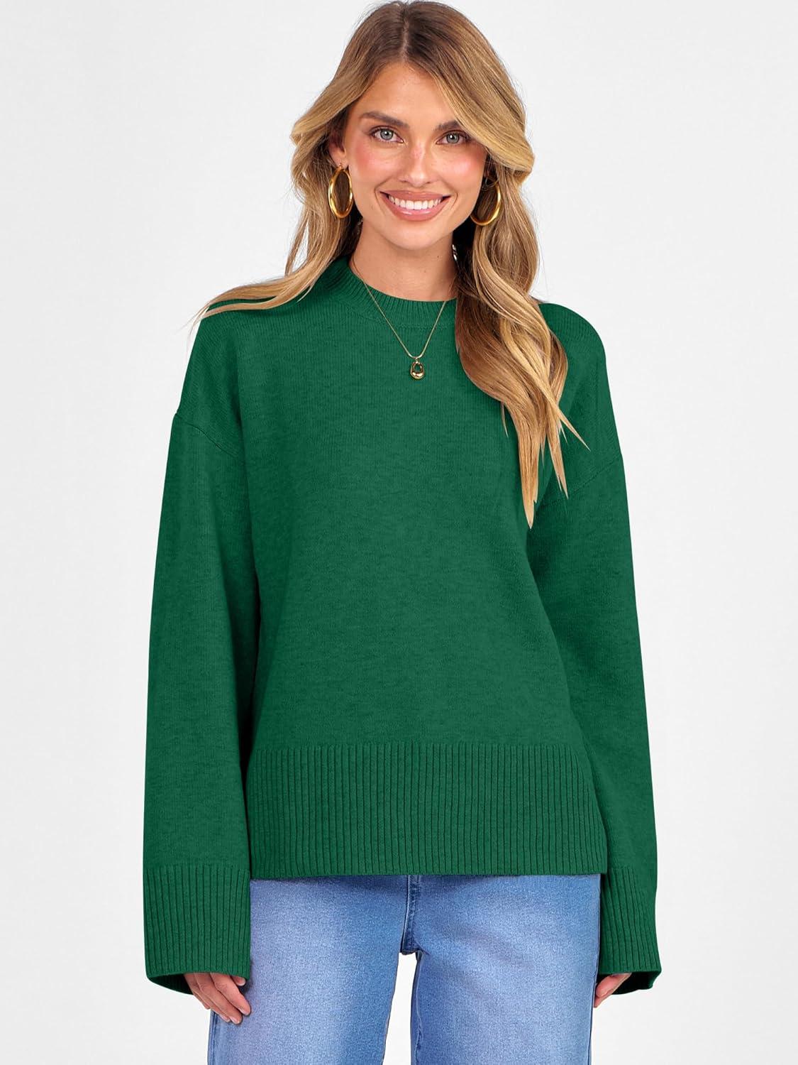 imageCaracilia Womens Oversized Sweaters 2025 Fall Long Sleeve Loose Knit Casual Chunky Pullover SweaterForest Green