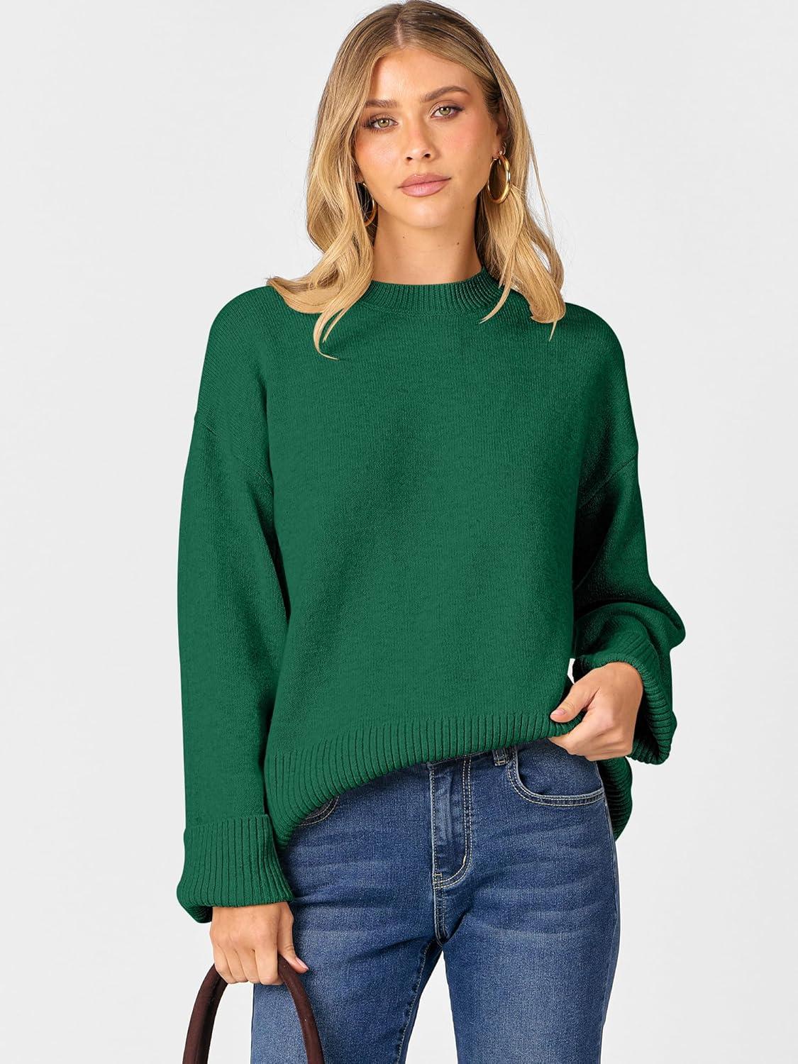 imageCaracilia Womens Oversized Sweaters 2025 Fall Long Sleeve Loose Knit Casual Chunky Pullover SweaterForest Green