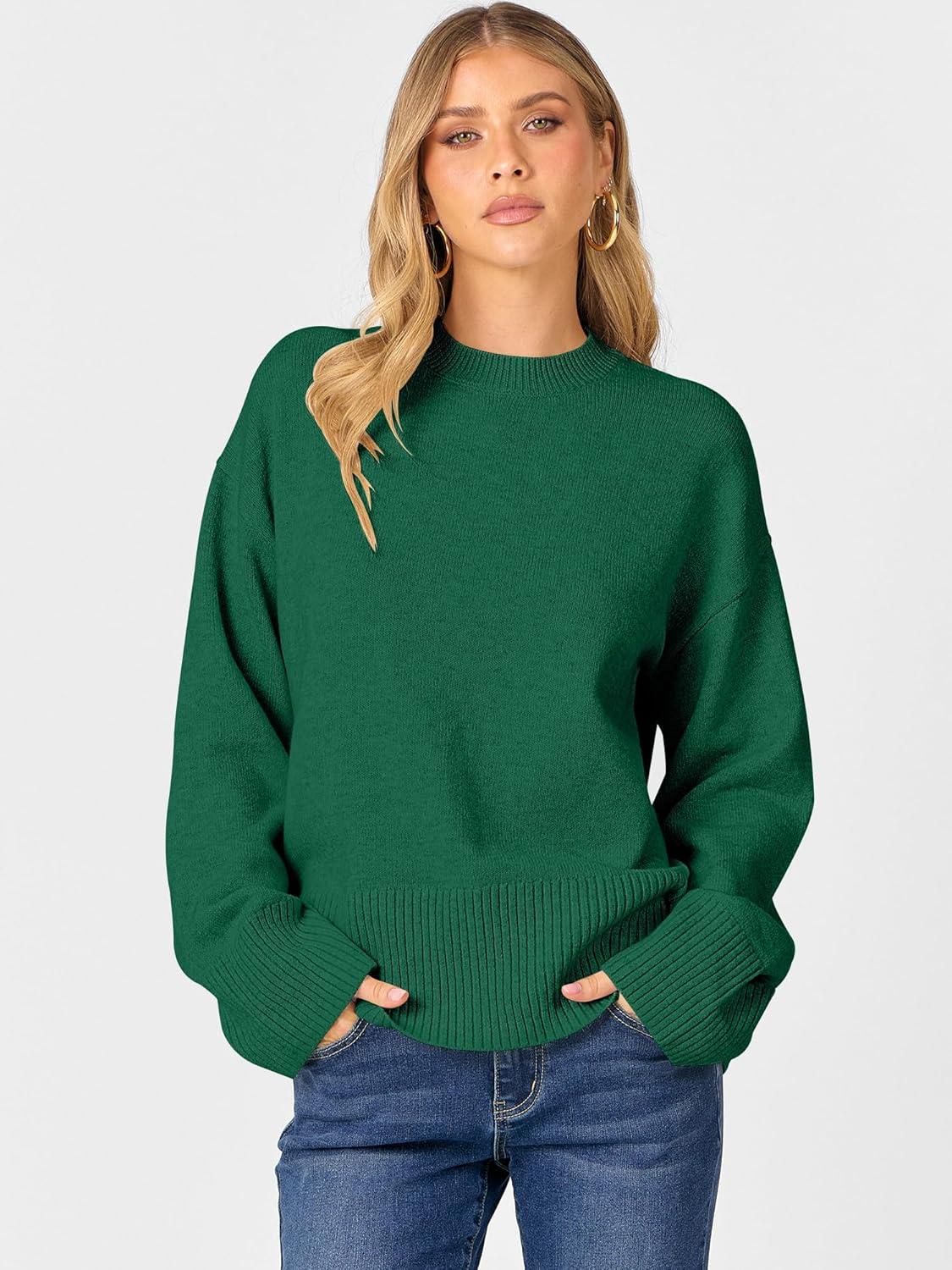 imageCaracilia Womens Oversized Sweaters 2025 Fall Long Sleeve Loose Knit Casual Chunky Pullover SweaterForest Green
