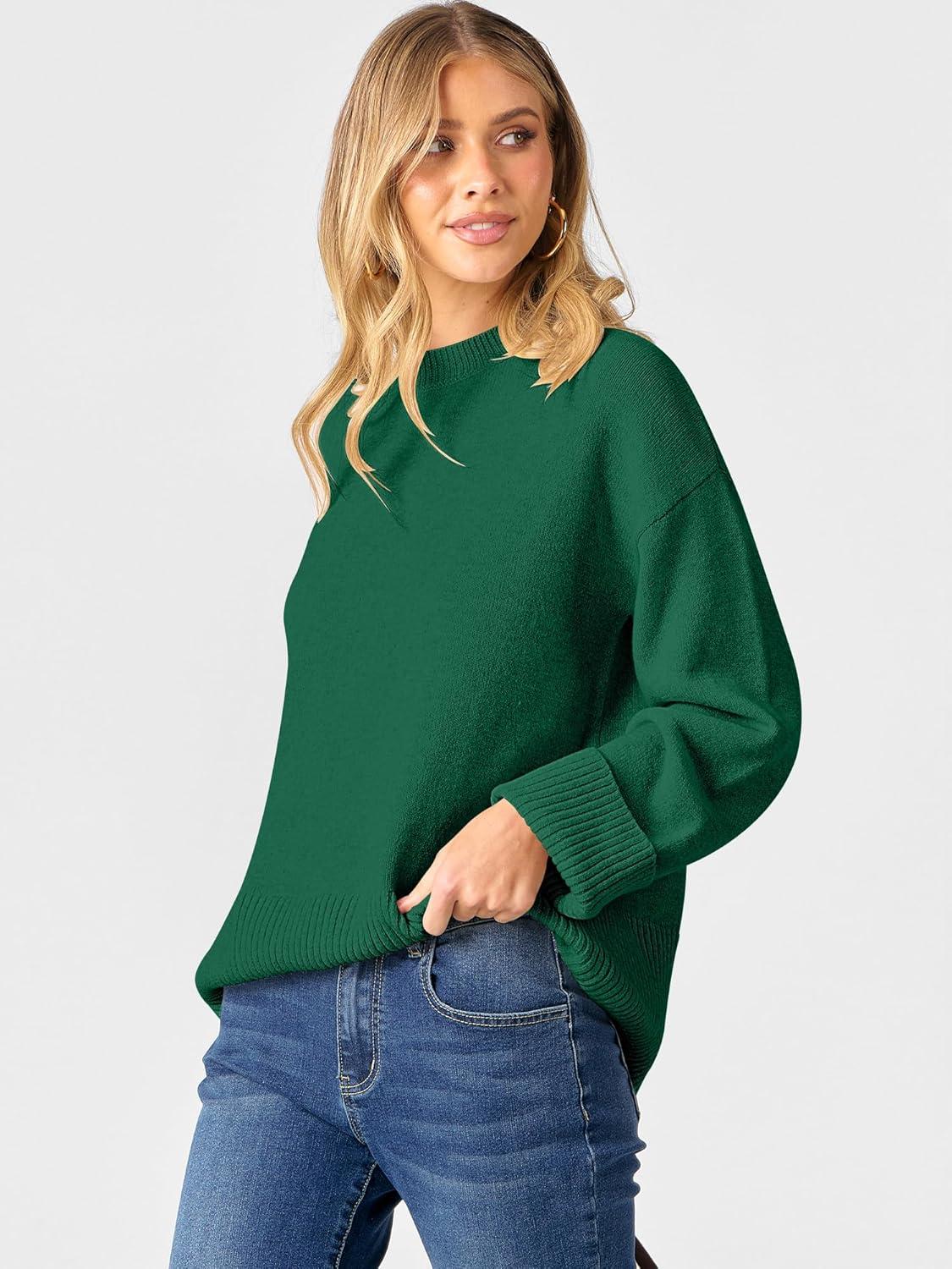 imageCaracilia Womens Oversized Sweaters 2025 Fall Long Sleeve Loose Knit Casual Chunky Pullover SweaterForest Green