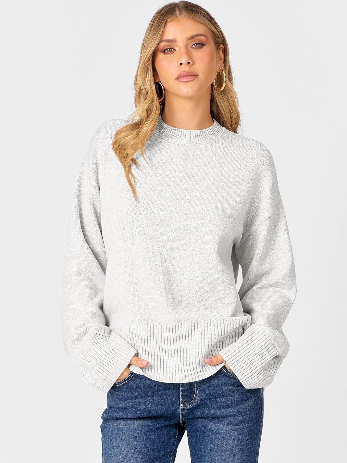 imageCaracilia Womens Oversized Sweaters 2025 Fall Long Sleeve Loose Knit Casual Chunky Pullover SweaterWhite