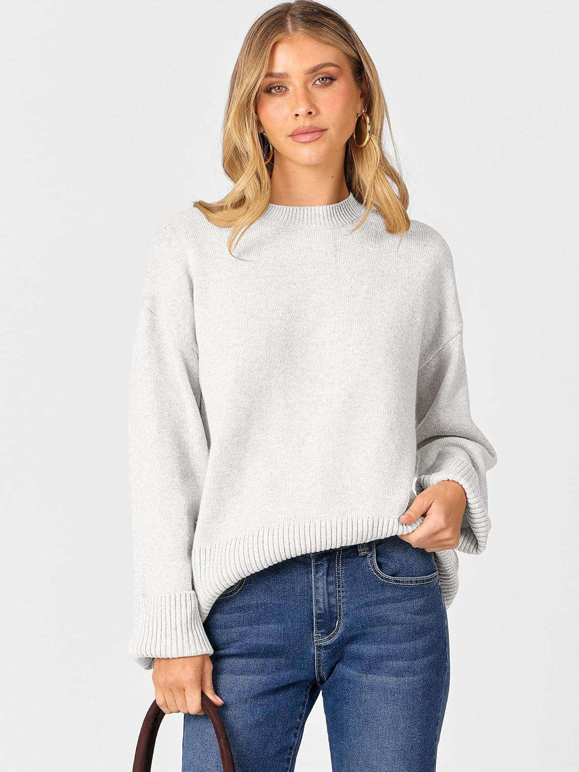 imageCaracilia Womens Oversized Sweaters 2025 Fall Long Sleeve Loose Knit Casual Chunky Pullover SweaterWhite