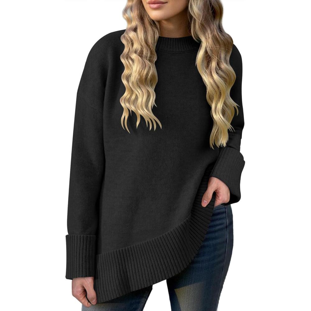 imageCaracilia Womens Oversized Sweaters 2025 Fall Long Sleeve Loose Knit Casual Chunky Pullover SweaterBlack