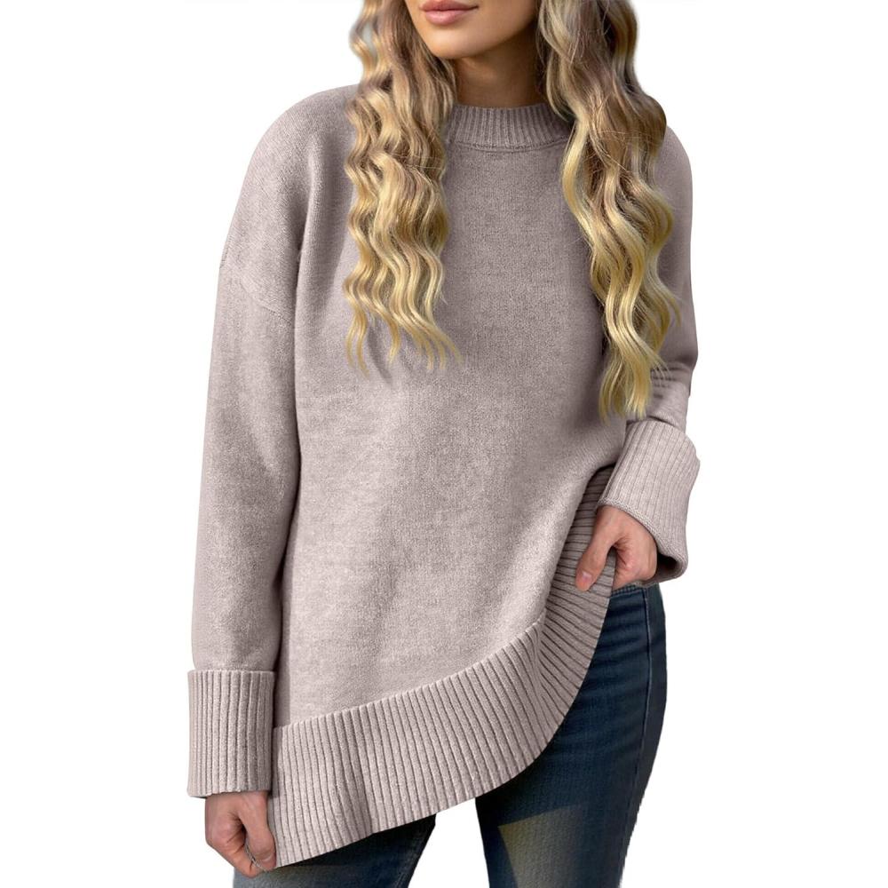 imageCaracilia Womens Oversized Sweaters 2025 Fall Long Sleeve Loose Knit Casual Chunky Pullover SweaterBright Camel