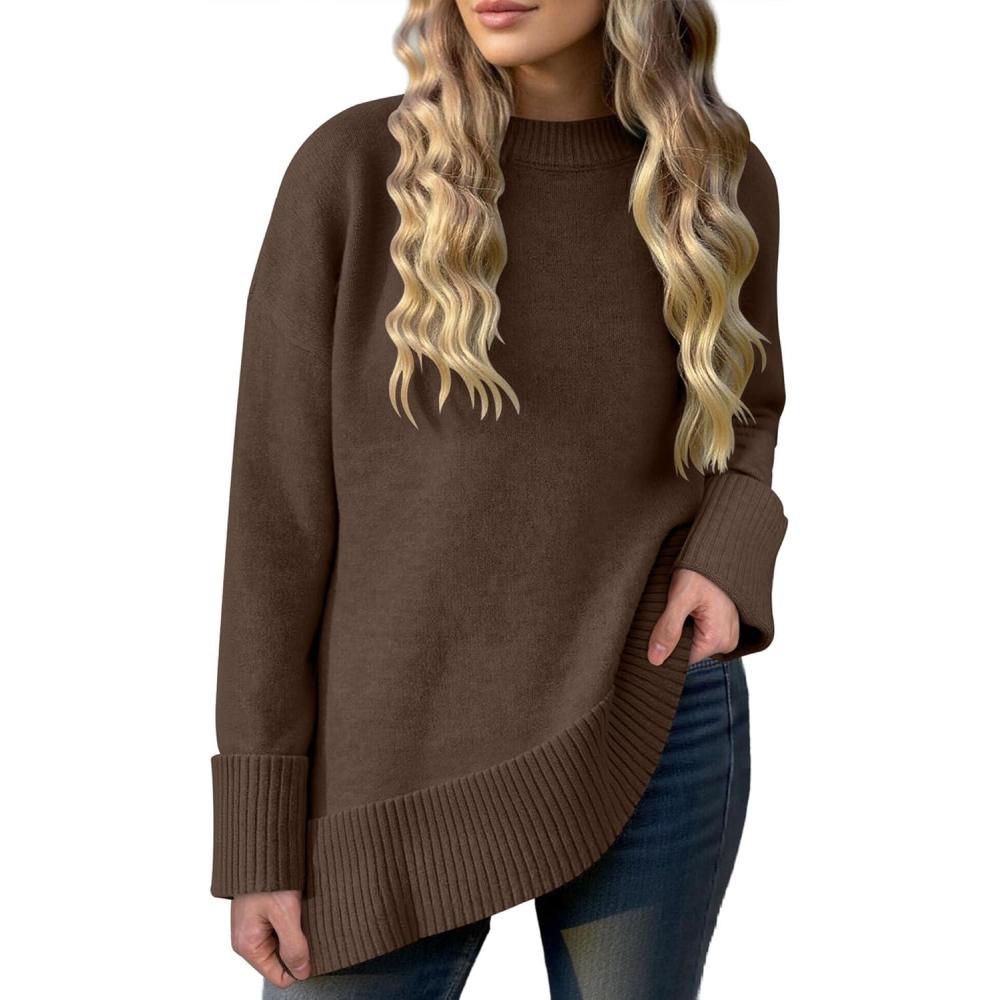 imageCaracilia Womens Oversized Sweaters 2025 Fall Long Sleeve Loose Knit Casual Chunky Pullover SweaterCoffee
