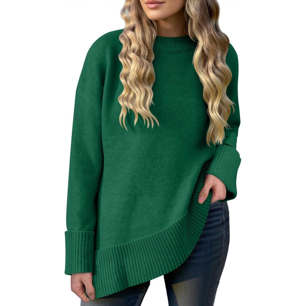 imageCaracilia Womens Oversized Sweaters 2025 Fall Long Sleeve Loose Knit Casual Chunky Pullover SweaterForest Green